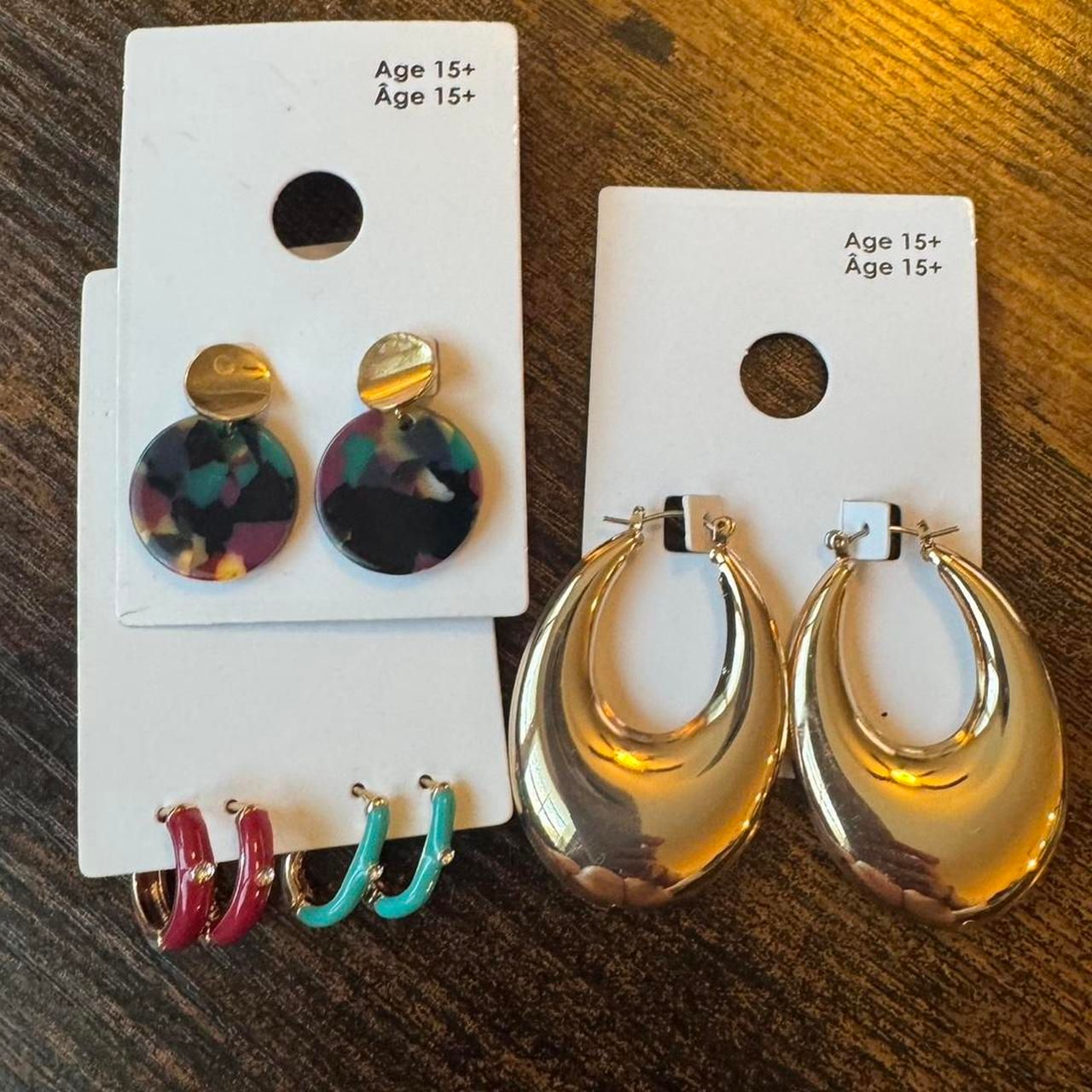 Gap Nwt Gold Tone Earring Bundle Hoop Stud Multicolor Resin Set Of 3